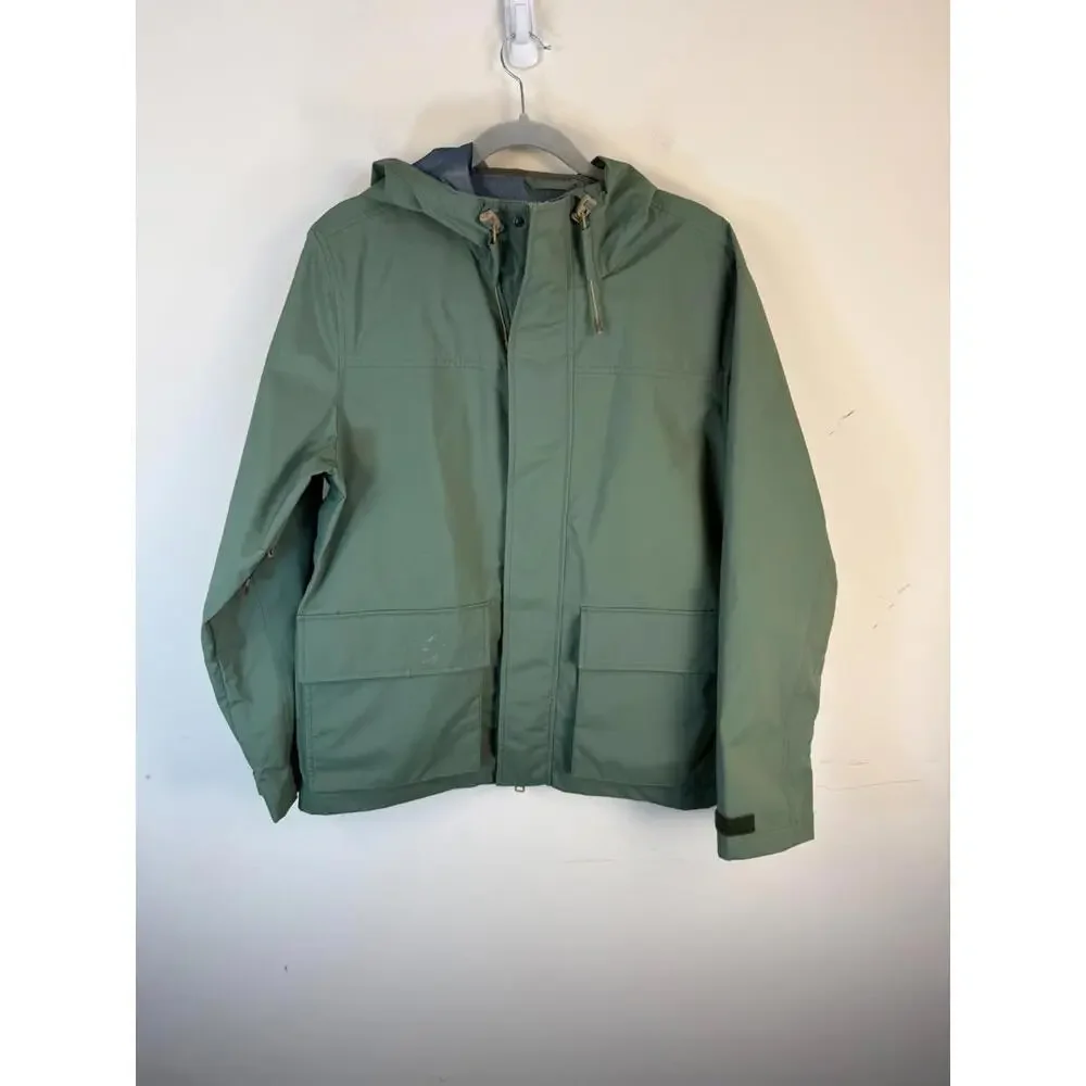 J.Crew Brunswick Rain Jacket Men’s Medium Green Hooded Water‎ Resistant